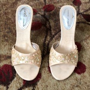 Chinese Laundry, cork heels with beaded design